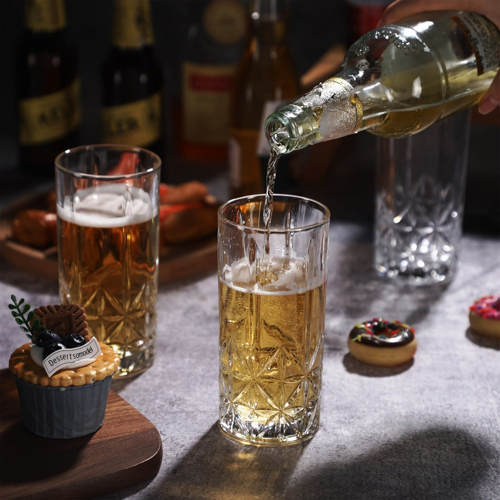 Twelve-Piece Textured Highball Glass Set with 12-Ounce Capacity and 5.9-Inch Tall Clear Design