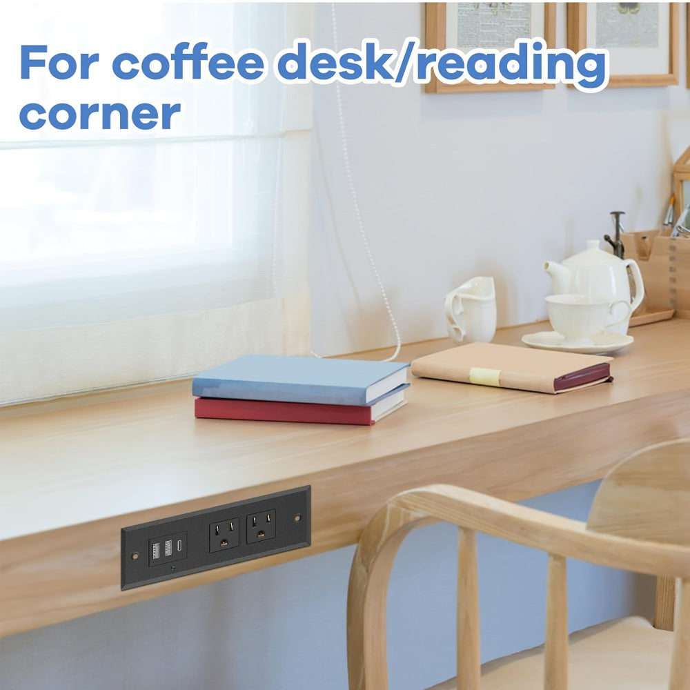 Power Strip Recessed Desk Outlet with Flush-Mount Design, USB-A, USB-C and 1.5-Meter Extension Cord