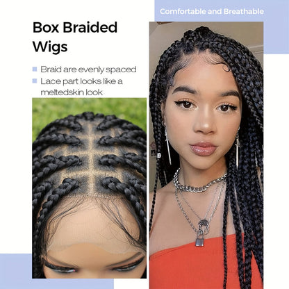Curly Braid Full Lace Wig 40 Inch Handmade Lace Frontal Natural Black Extra Long Cascading Braids Protective Style for Women | Special Events Weddings Parties