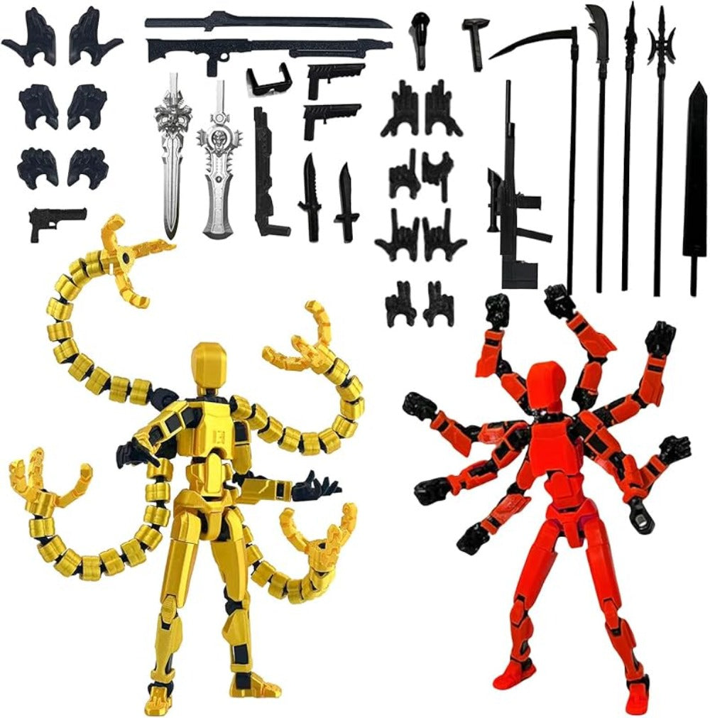 Two-Piece Multi-Joint Robot Figure Set with Tentacle Arms, Display Parts and Five Color Options