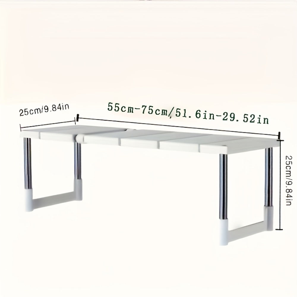 Adjustable Under-Sink Organizer with White Single-Layer Sliding Panels, Metal-Look Supports and Central Plumbing Gap