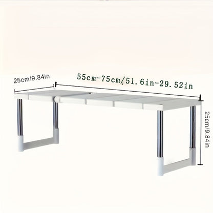 Adjustable Under-Sink Organizer with White Single-Layer Sliding Panels, Metal-Look Supports and Central Plumbing Gap