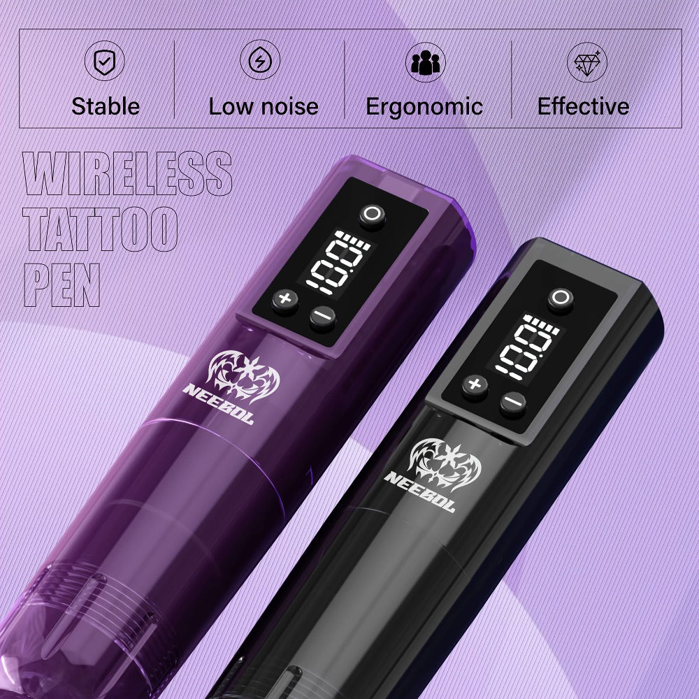 Tattoo Machine Kit Neebol Cordless Rotary Pen with 2000mAh Battery, 10 Cartridges, 7 Inks and Green Soap