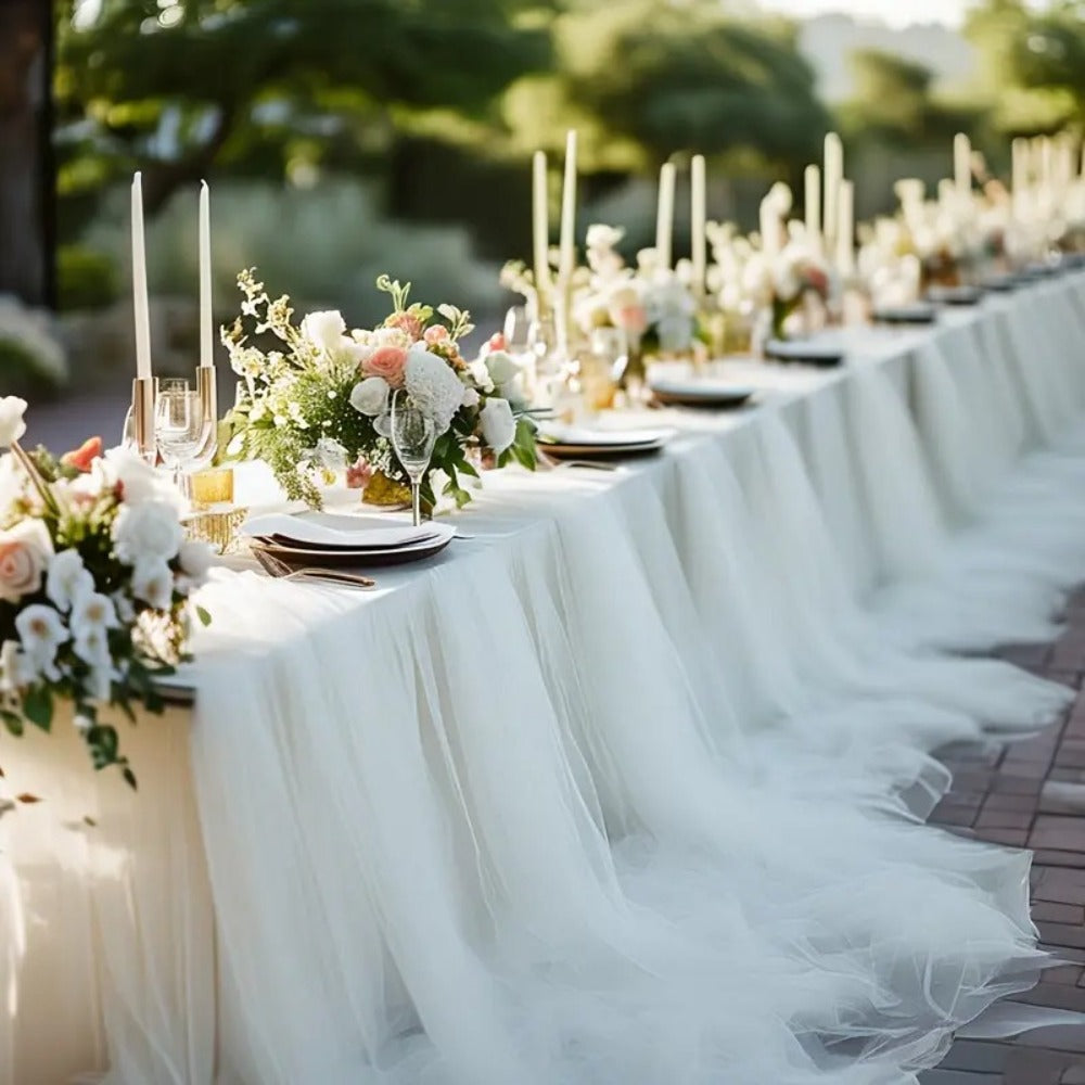 Six-Roll Polyester Tulle Fabric Set, 29.9 x 197.6 Inches per Roll, in White or Champagne Color Options