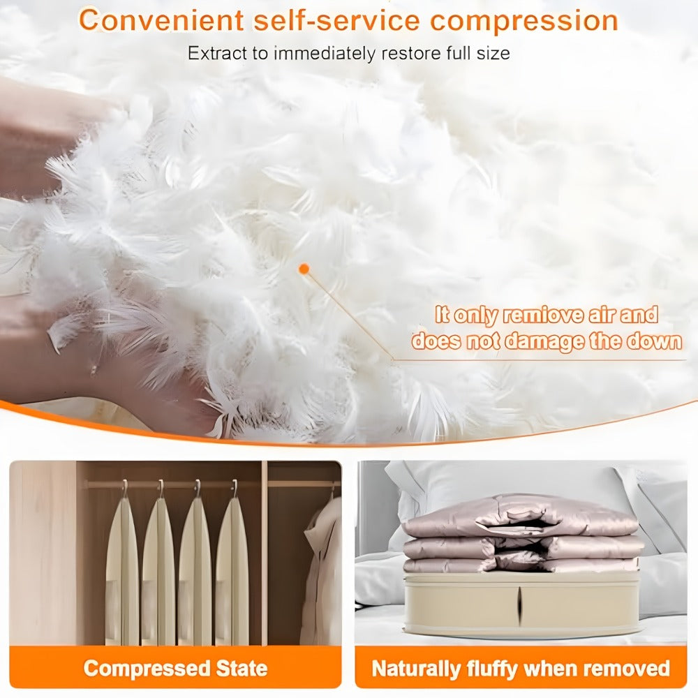 Hanging Garment Bag with Compression Zipper Space Saving Dustproof Clothes Storage Bag with Self Compression Zip Technology for Suits Dresses Coats Closet Wardrobe Organization Beige