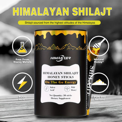 Herbal Supplements with HIMASTER Label, Shilajit Honey Saffron Sticks, 30 Sticks per Package