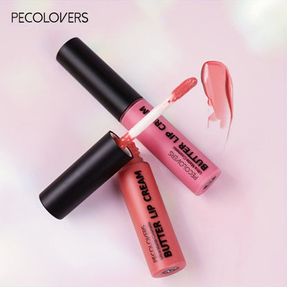 Lip Gloss Set by PECOLORS with 6 Nude Butter Lip Cream Shades, Tube Applicators and Display Box
