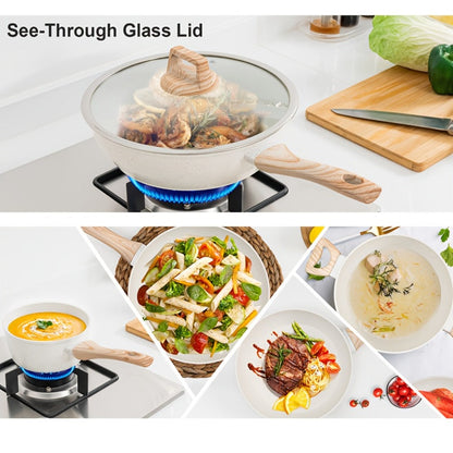 Cookware Set, 12-Piece Granite-Coated Aluminum Pots and Pans with Glass Lids, Pan Protectors and Two Color Options