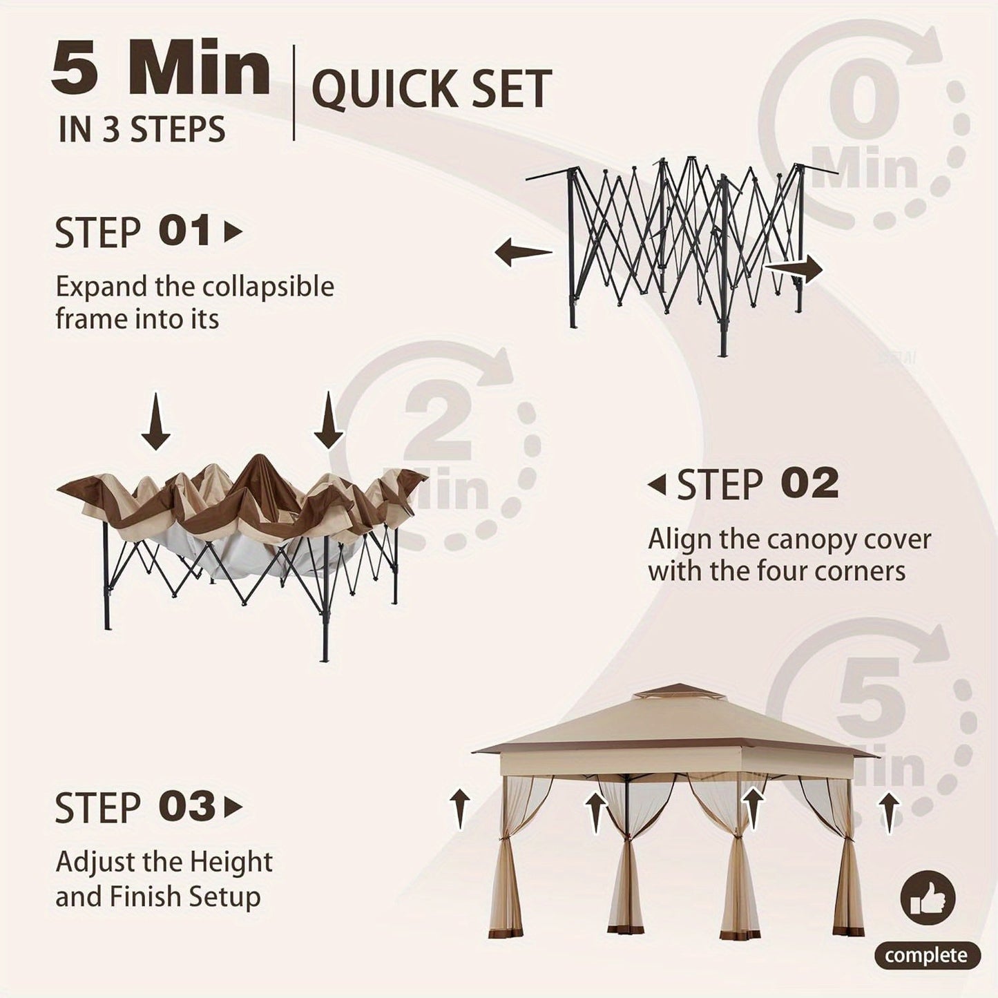 11x11ft Pop-Up Gazebo Tent with Full Mesh Curtains, Three Height Positions and Three Color Options