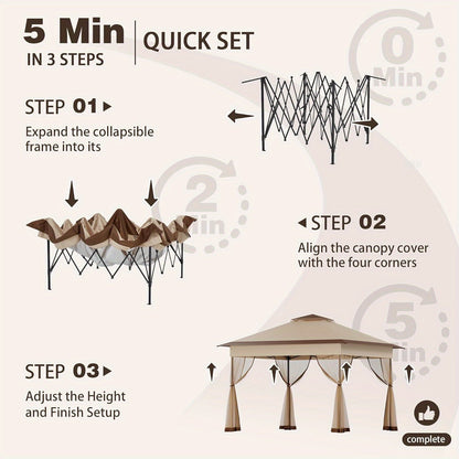 11x11ft Pop-Up Gazebo Tent with Full Mesh Curtains, Three Height Positions and Three Color Options