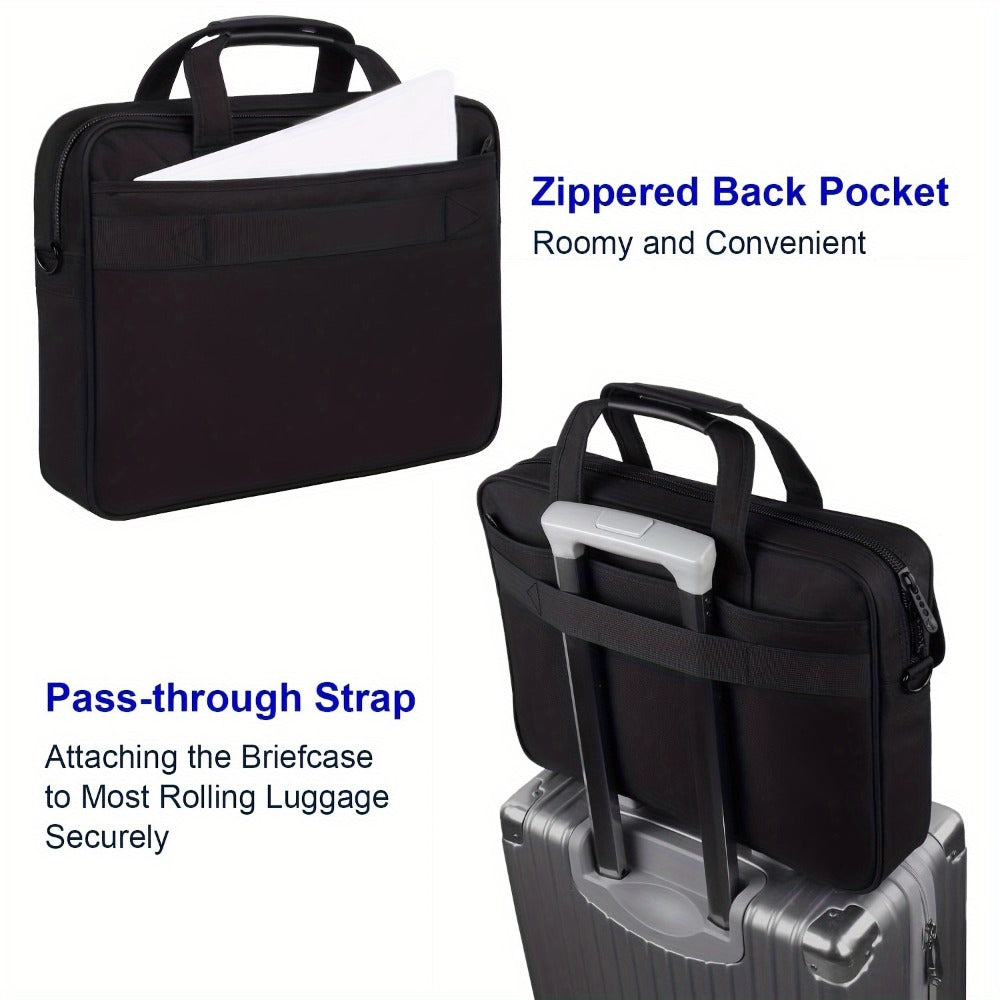 Laptop Bag 15.6-Inch Business Briefcase with Foam Sleeve, Luggage Strap & Multi-Pockets for Work & Travel