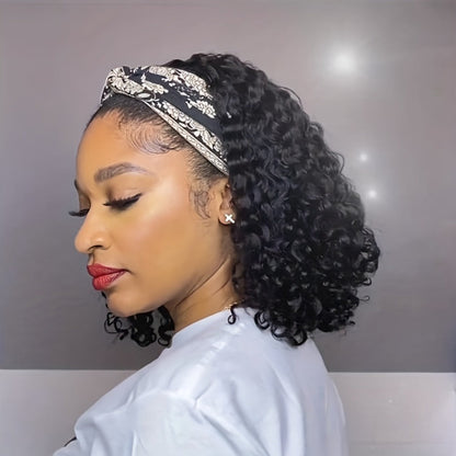 Kinky Curly Headband Human Hair Wig in Natural Color with 14-, 16- or 20-Inch Length Options