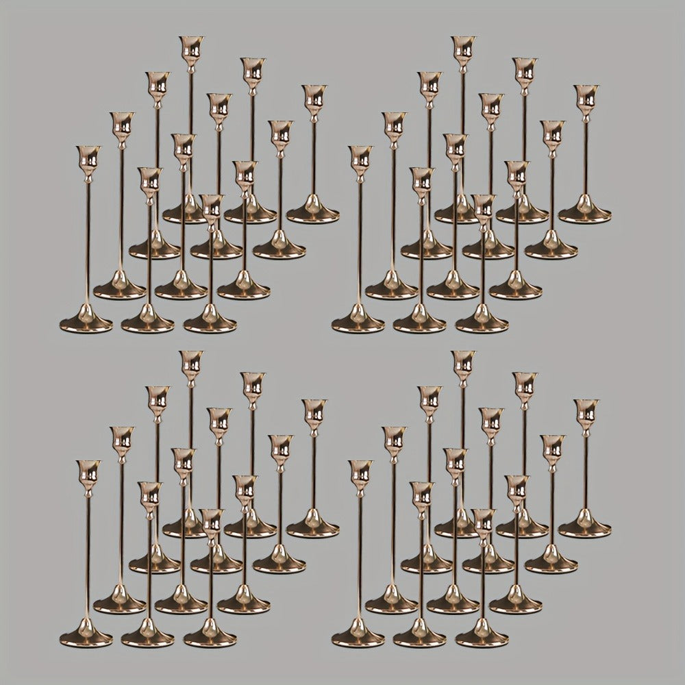 Copper Plated Candlestick Holders Bulk Set – Retro Minimalist Taper Candle Holders for Wedding Birthday Christmas Dining Table Fireplace Decor