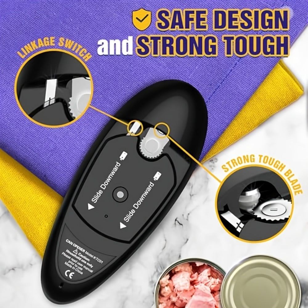 Low-Profile One-Touch Can Opener with Round Start Button in Two Cordless Color Designs, Red or Black