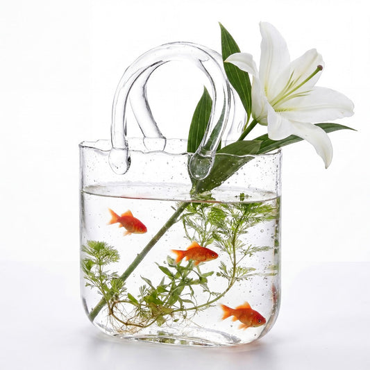 Glass Purse Vase for Flowers – Handbag Shape Clear Decorative Flower Vase, Home Table Decor, Gift