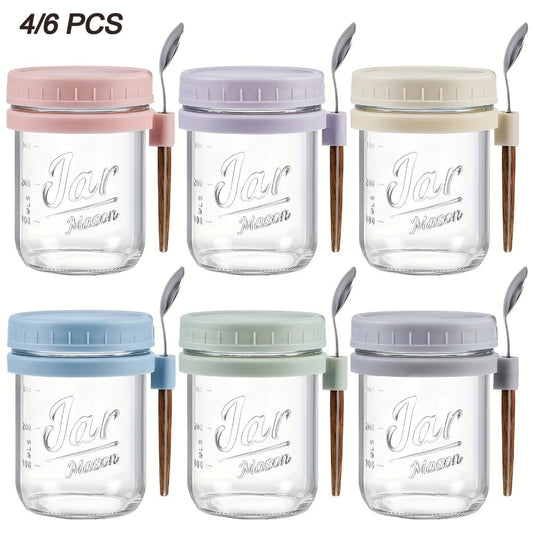 Overnight Oats Cups with Flip-Top Lids Meal Prep Jars Portable Containers for Cereal Yogurt Smoothies On-the-Go Meals Set of 4 or 6 Packs