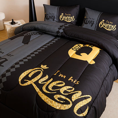 King and Queen Crown Print Comforter Set in Black or Red with Twin, Full, Queen and King Sizes