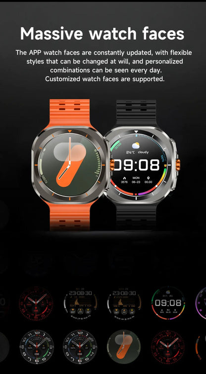 Smart Watch Round Display with Wireless Calling, Custom Faces and Orange, Black, White or Blue Band