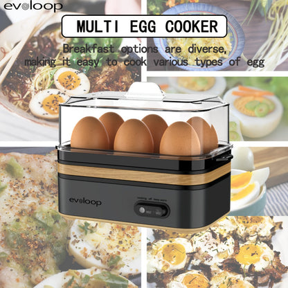 Electric Egg Cooker 6 Egg Capacity Rapid BPA Free Stainless Steel 400W for Hard Boiled Poached Scrambled Eggs Omelets Auto Shut Off Kitchen Appliance Green Wood Silver
