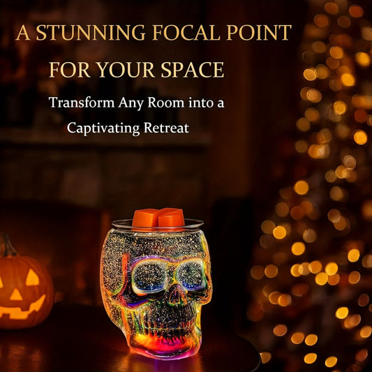 3D Glass Skull Electric Wax Melter Warmer - USB Powered PTC Aromatic Wax Burner for Home Decor, Halloween Christmas Holiday Gift