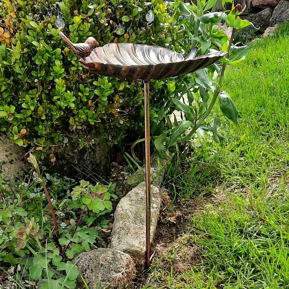 Sculpted Big-Leaf Bird Bath with Ground Stake in Single or Two-Piece Options for Garden Use