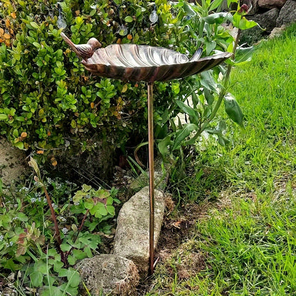Sculpted Big-Leaf Bird Bath with Ground Stake in Single or Two-Piece Options for Garden Use