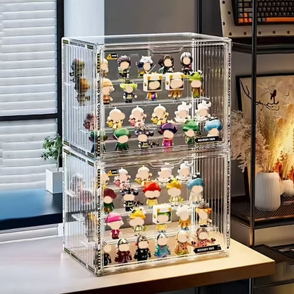 Clear Acrylic Figure Display Case with Magnetic Door, Adjustable Dividers and 3- or 4-Tier Options