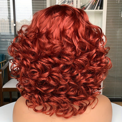 Synthetic Wig 14-Inch Jerry Curls with Wispy Bangs and 13x1 Lace Front in Three Colors for Daily Styling
