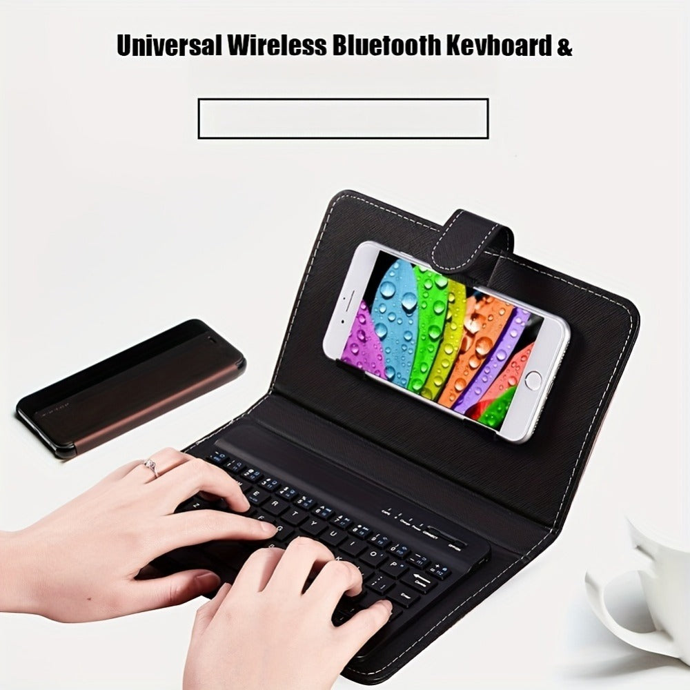 Foldable Bluetooth Keyboard Full Size Wireless Portable with PU Leather – Compact Folding Design for iPhone iPad Android Tablets Laptops | Black Pink Blue | Business Travel Typing Keyboard
