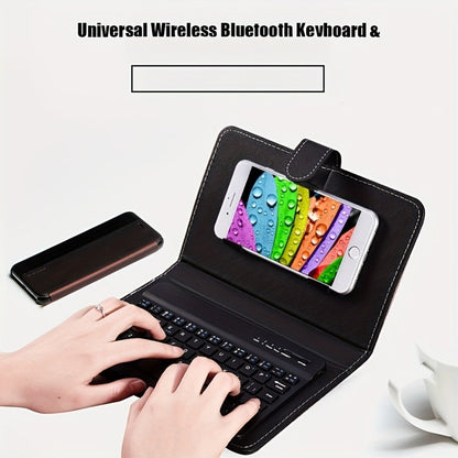 Foldable Bluetooth Keyboard Full Size Wireless Portable with PU Leather – Compact Folding Design for iPhone iPad Android Tablets Laptops | Black Pink Blue | Business Travel Typing Keyboard