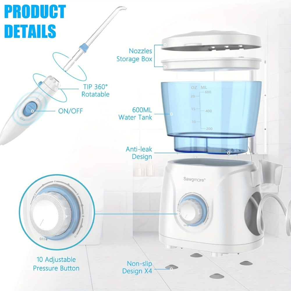 Water Flosser Countertop FC166 Oral Irrigator with 600ml Tank, Ten Pressure Settings, Eight Nozzles and Rotary Dial