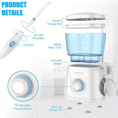 Water Flosser Countertop FC166 Oral Irrigator with 600ml Tank, Ten Pressure Settings, Eight Nozzles and Rotary Dial