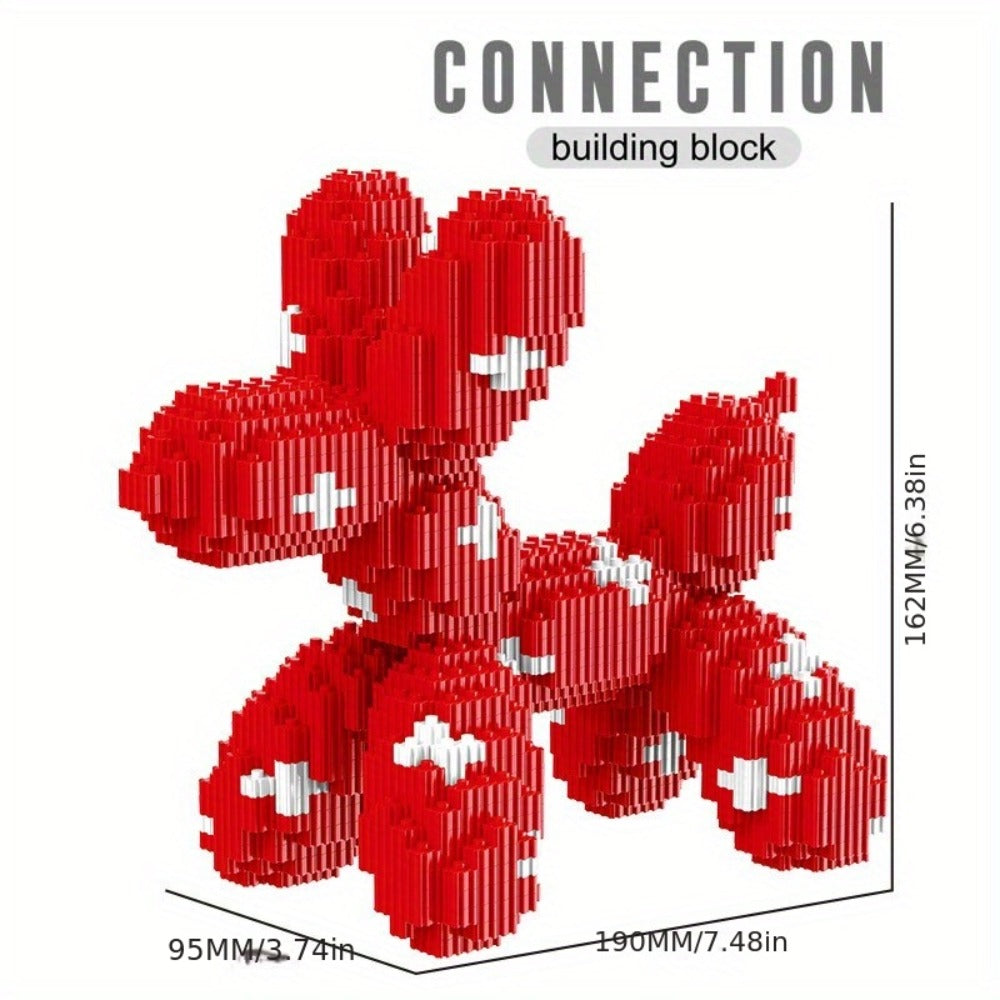Balloon Dog Building Block Sculpture in Five Pictured Designs with 7.48-Inch Length for Adult Pop Art Display