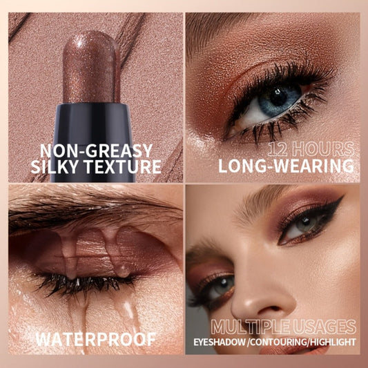 Waterproof Eyeshadow Pencil Set 6 Colors — Metallic & Matte Glitter Highlight Eyeliner Crayons, Long-Lasting Smudge-Proof Eye Makeup, No-Brush Multifunctional Sticks for Women, Neutral Brown & Shimmer