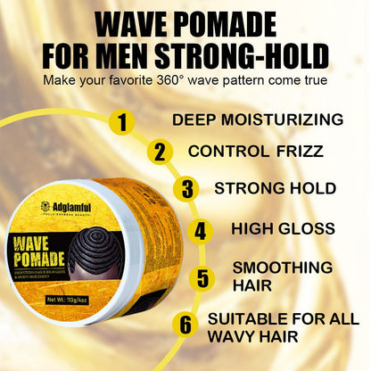 360 Wave Pomade for Men — Wave Control Defining Cream for Layered Waves, Volume & Texture | Non-Greasy, Water-Soluble, No Residue | Easy to Style, Brush & Maintain Natural 360 Waves