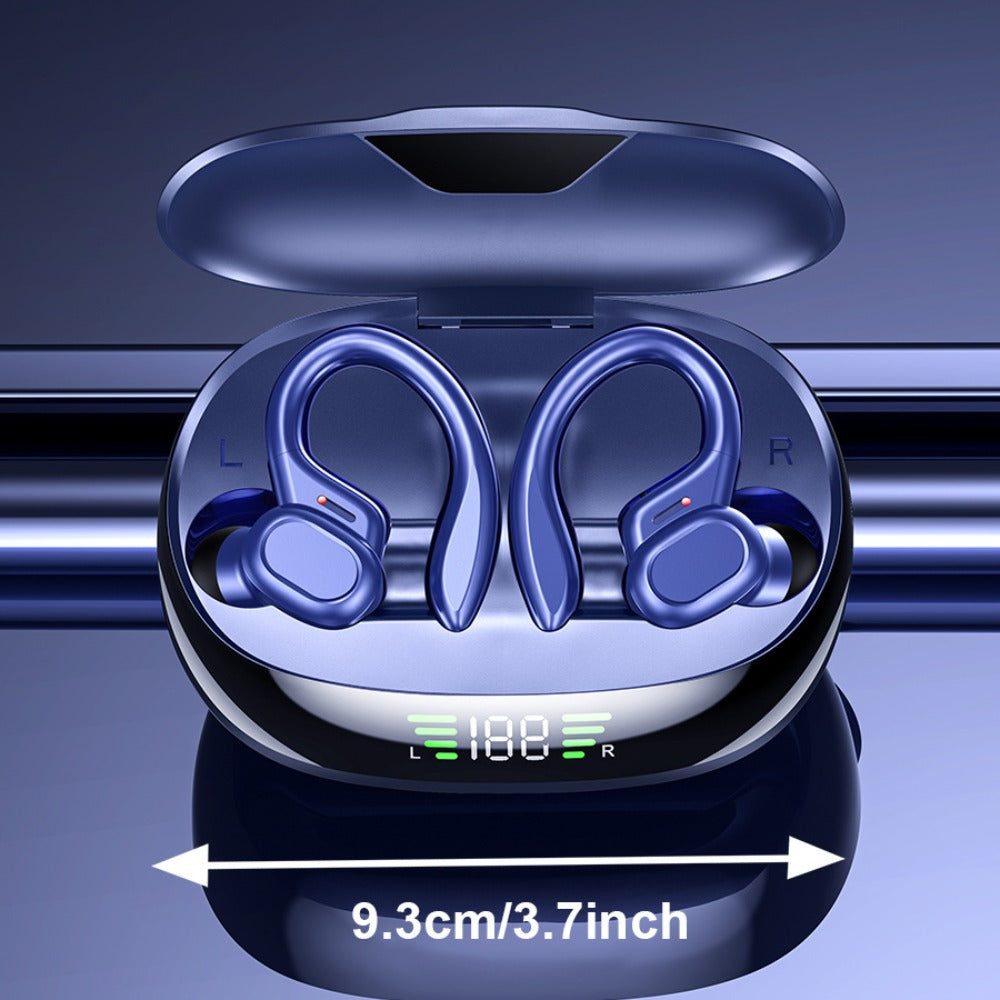 Wireless Earbuds Bluetooth 5.4 Sport Earhooks with LED Battery Display in Black, Red or Blue