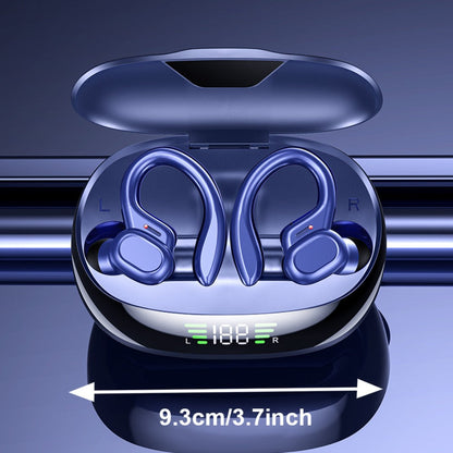 Wireless Earbuds Bluetooth 5.4 Sport Earhooks with LED Battery Display in Black, Red or Blue