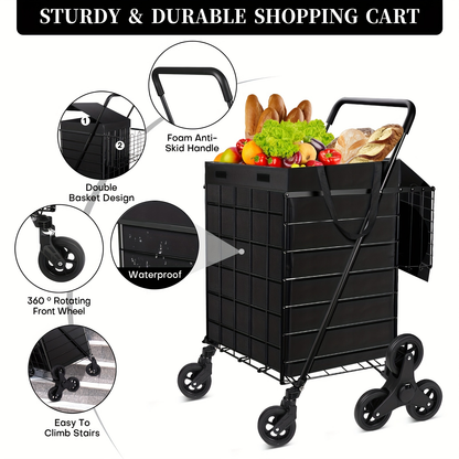Eight-Wheel Stair-Climbing Utility Cart with Dual Baskets in Exact Black and Silvery Options