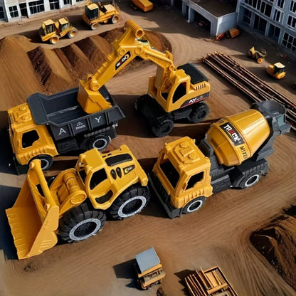 4-Piece STEM Construction Toy Vehicle Set for Toddlers, Shatterproof Excavator Mixer Dump Truck Bulldozer