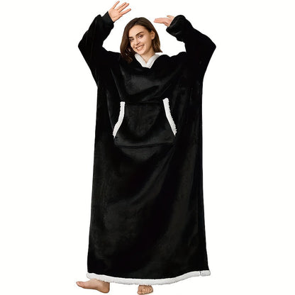 Wearable Blanket Hoodie - Oversized Extra-Long Ultra-Soft Acrylic Hooded Blanket for Adults, Warm Cozy TV Watching Winter Gift for Christmas Valentine's Day