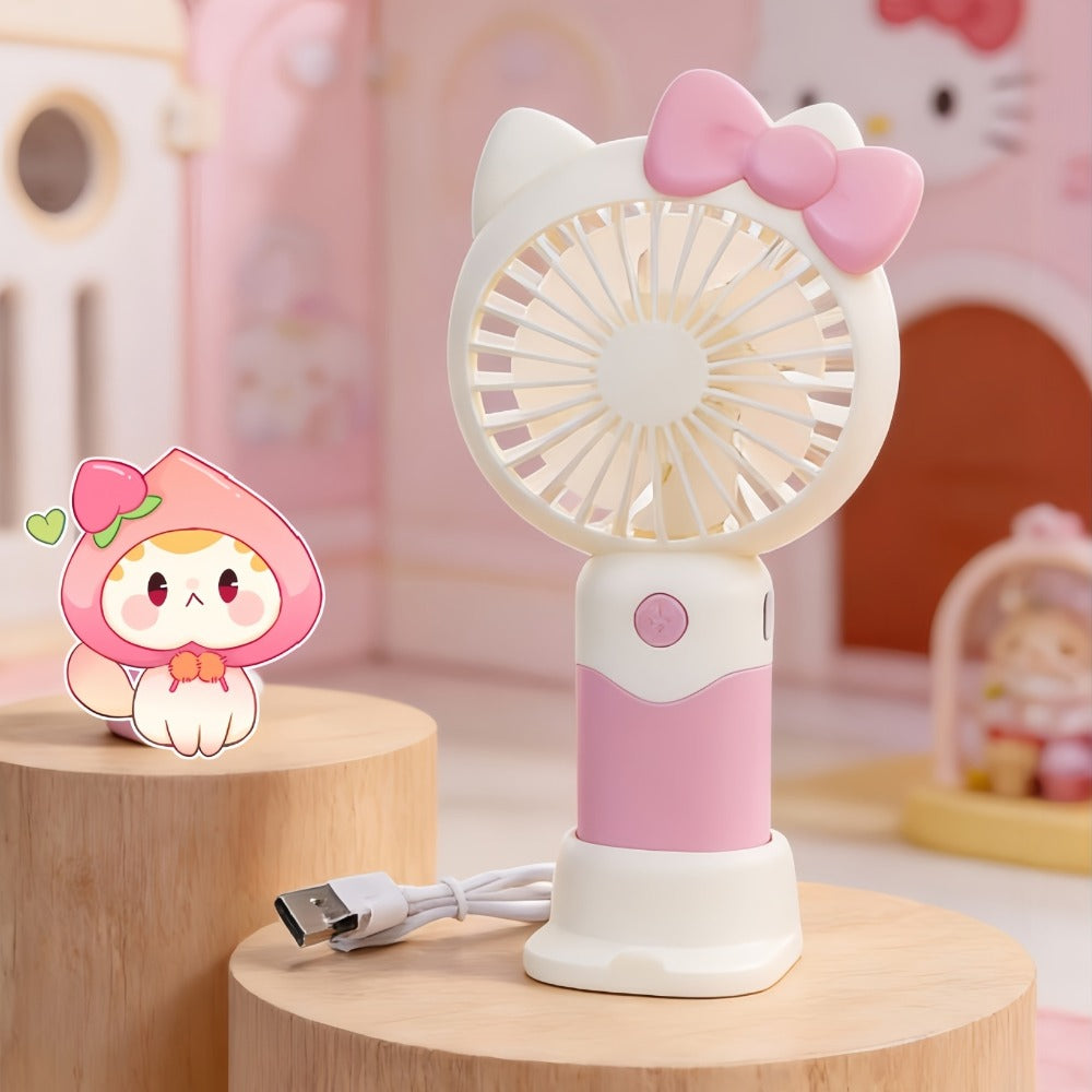Hello Kitty Graphic Handheld Fan with USB Charging, Detachable Desk Base and Three Color Options