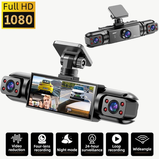 360° Panoramic Dash Cam 3 & 4 Lens 1080P HD Front + 720P Rear Left Right, Quad-Split Screen, HD Night Vision WDR G-Sensor Loop Recording, Full Coverage Car Camera, 32GB/64GB SD Card Options