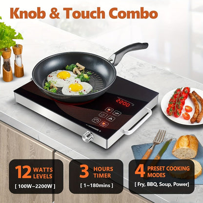 Portable Electric Induction Cooktop 2200W Ceramic Infrared Hot Plate with Adjustable Temperature & Dual Touch Rotation Control – Single Burner Electric Stove for Home Dorm Cooking