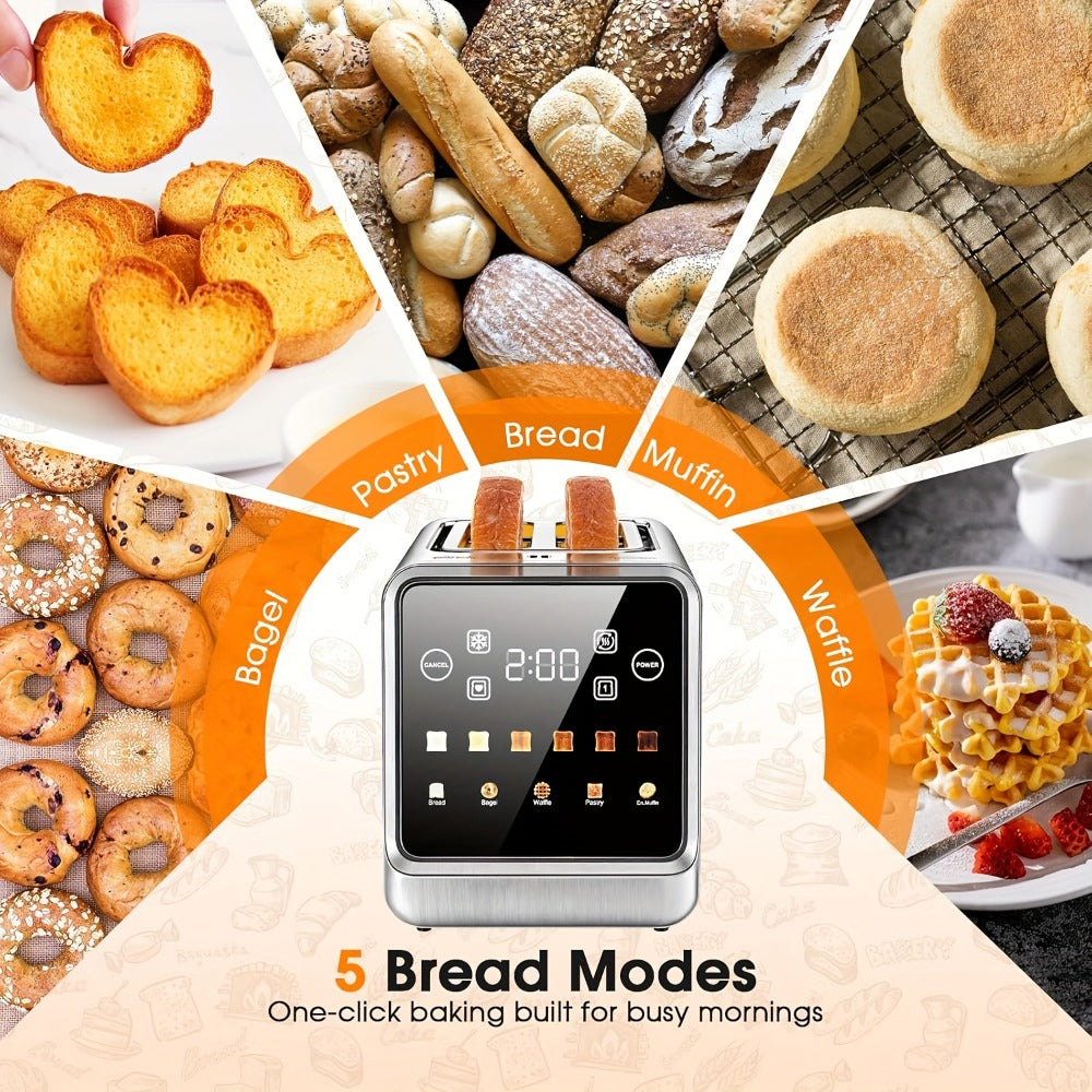 900W Two-Slice Touchscreen Toaster with Five Bread Modes, Six Shade Settings, Memory and Stainless Finish