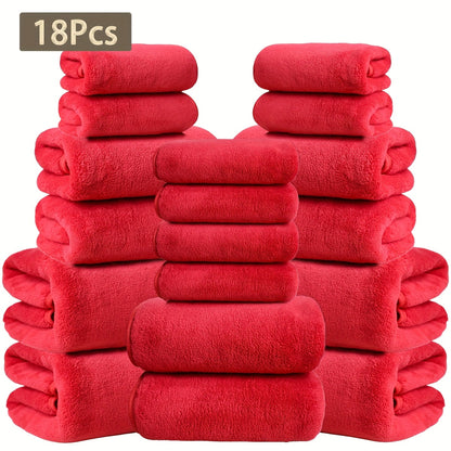 Coral Velvet Bath Towel Set 18pcs – 4 Bath Towels 4 Hand Towels 10 Washcloths Hotel Quality Soft Absorbent