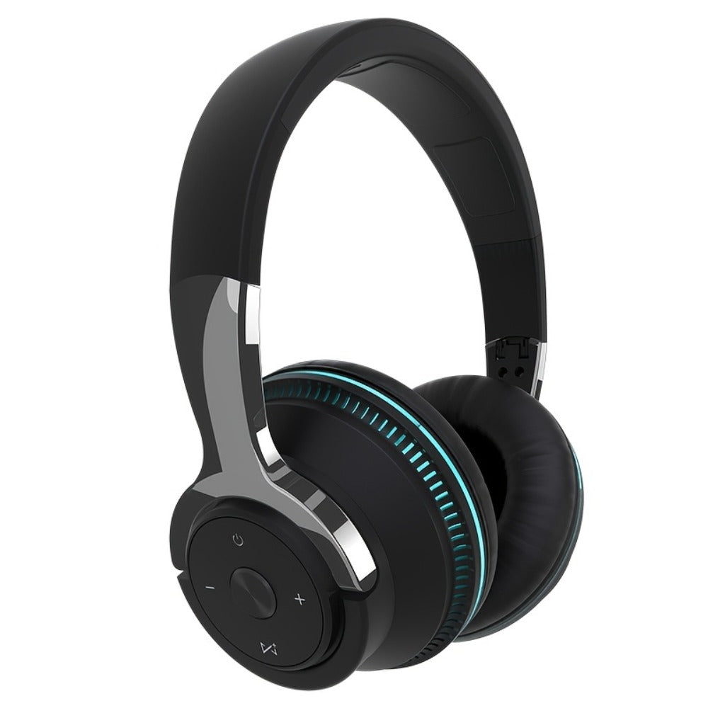 FM Radio TF Card Over-Ear Wireless Headphones Bluetooth, 24H Playtime, Built-in Mic, LED Light, AUX 3.5mm Wired Mode, Soft Earpads, Foldable Headset for Travel Home Office iOS Android