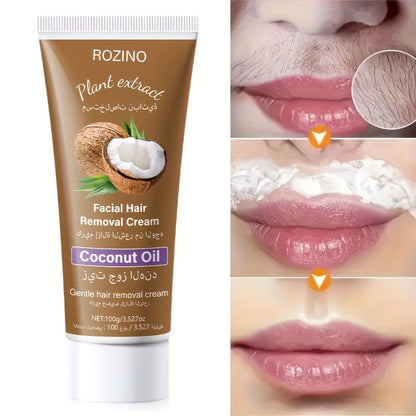 Hair Removal Cream ROZINO 100g Coconut Tube with Carton for Women’s External Body Grooming Routine