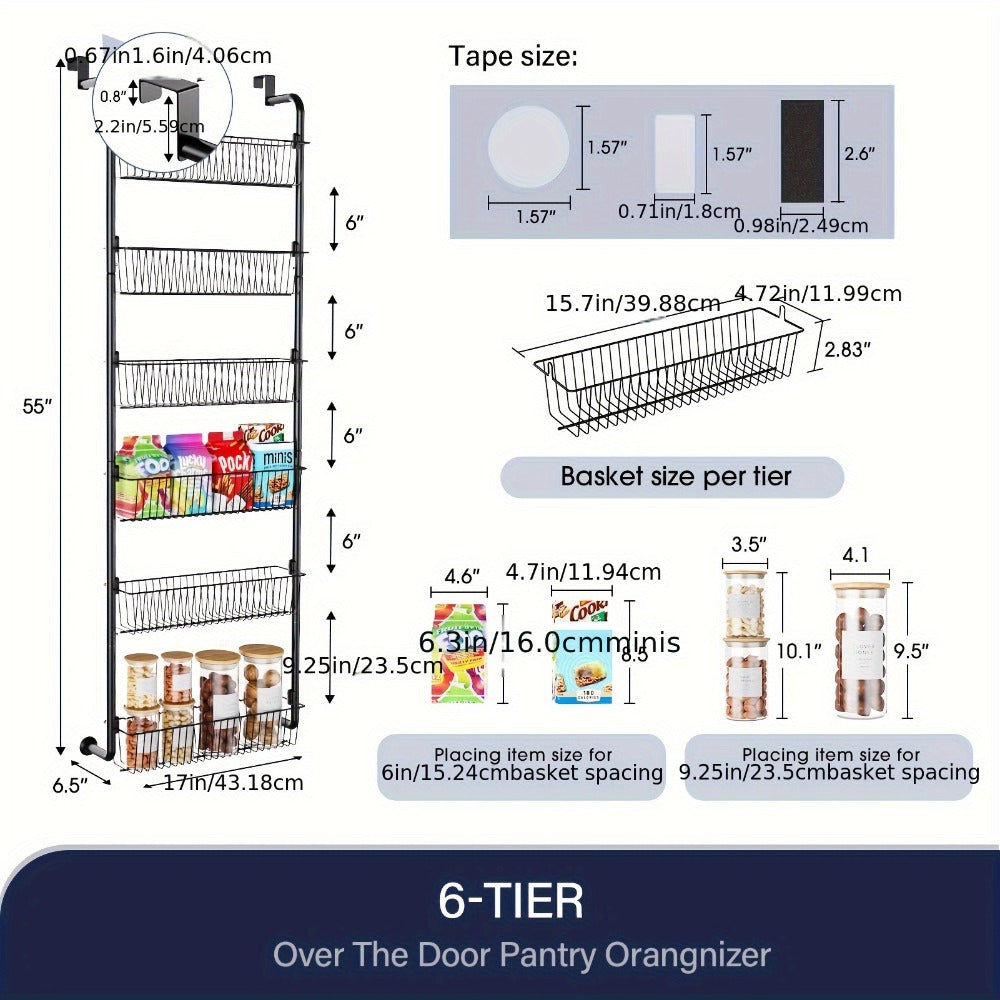 Over The Door Organizer - Multi-Layer Pantry Storage Rack for Kitchen Bathroom Laundry Room, Space Saving Door Hanging Shelf