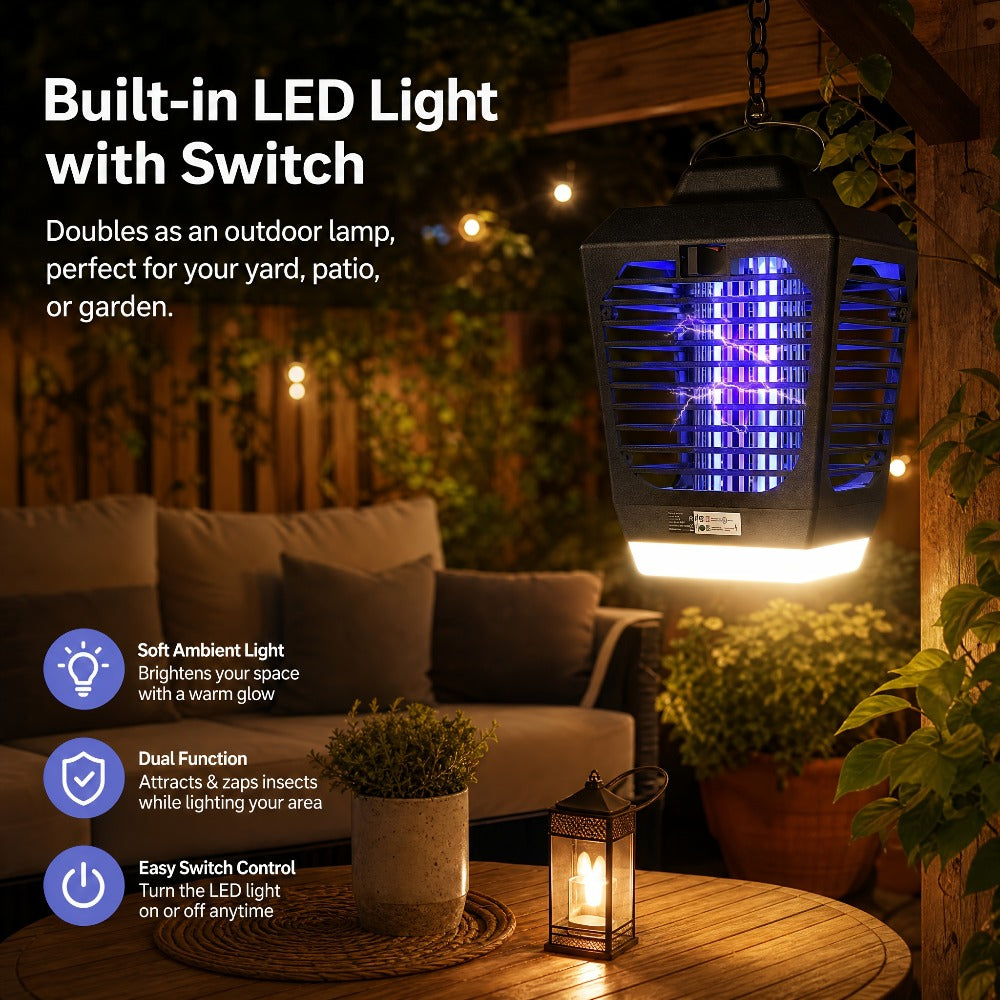 IPX4 Waterproof Bug Zapper Plug-In – Electric Flying Insect Trap with LED Light & ABS Housing, Indoor Mosquito Zapper for Home, Bedroom, Kitchen & Patio, Safe Chemical-Free Fly Trap – Black