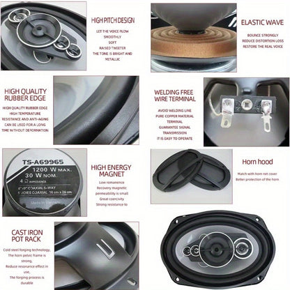 1200W 5-Way Coaxial Car Speakers 6x9 Inch – HiFi Full Range 44Hz-25kHz, 4-Ohm, 89dB Sensitivity, Universal 12V Fit for Car Door Stereo Audio Upgrade (2pc Pair)